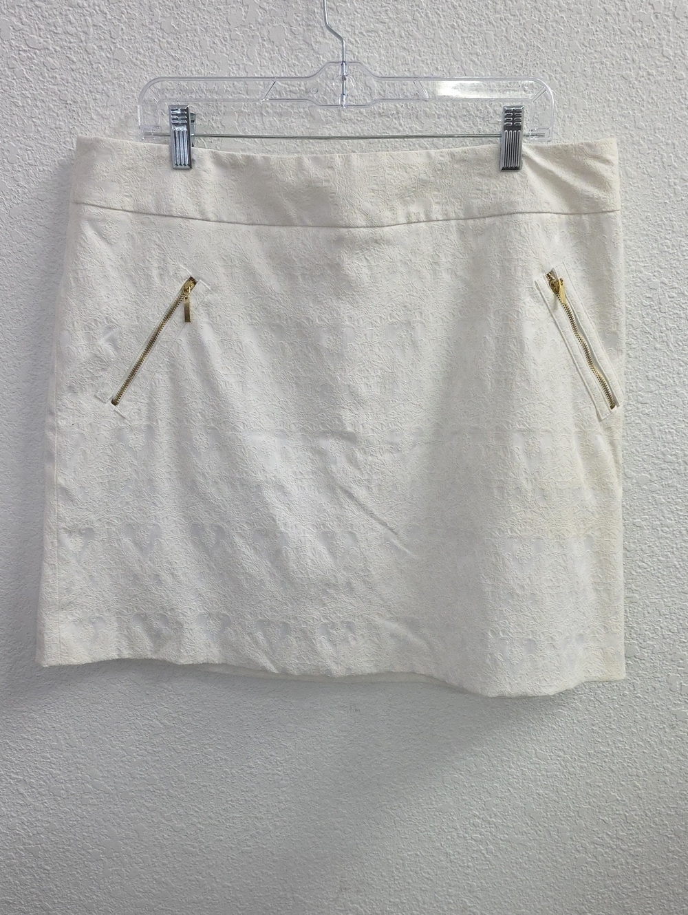 Worthington White Jacquard Pencil Skirt Gold Zip Pockets Size 18 NWT